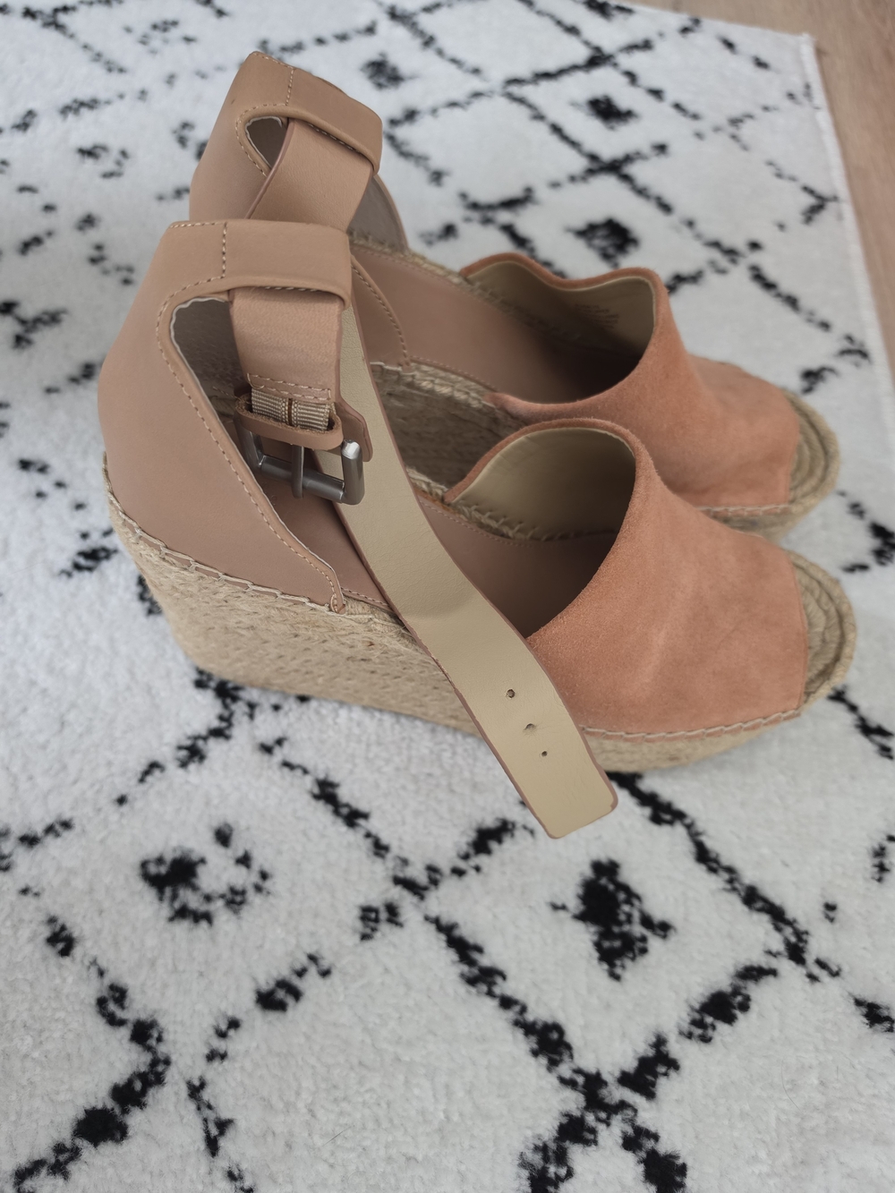 Marc Fisher Wedge Espadrille Sandals in Peach Suede